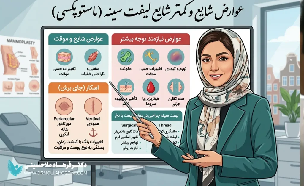 عوارض شایع و عوارض کمترشایع لیفت سینه | دکتر ملاحسینی