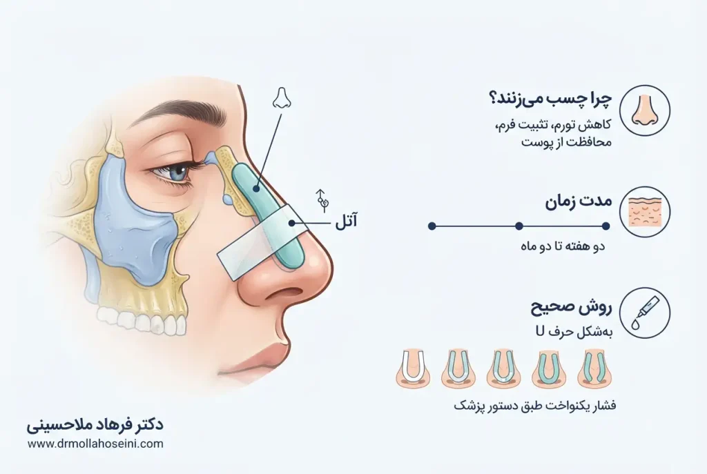 مراقبت از چسب و آتل بینی بعد از عمل | دکتری زیبایی در بندرعباس